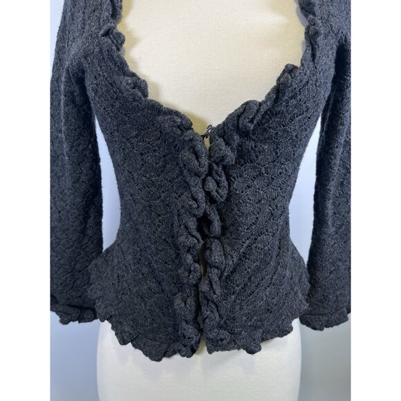 Anthropologie Guinevere Ruffled Cardigan Top Lambswool Grey Small Romantic - Picture 5 of 13